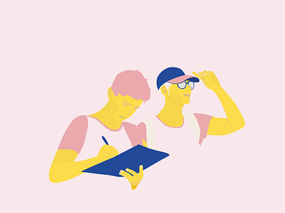 Women at a festival blue festival illustration music observe pink summer uxdesign workshop yellow