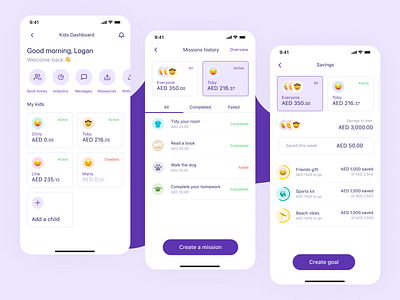 Parent Dashboard - Kids Banking App app app design bank banking child children design digital dubai figma finance fun gamification kid kids product spending teens ui ux