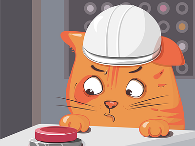 just red cat in a hard hat animal illustration vector