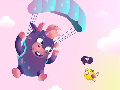 cow's parachuting animal animals characterdesign illustration simple vector