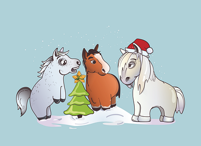 Three horses animal animals emotions horses illustration new year vector