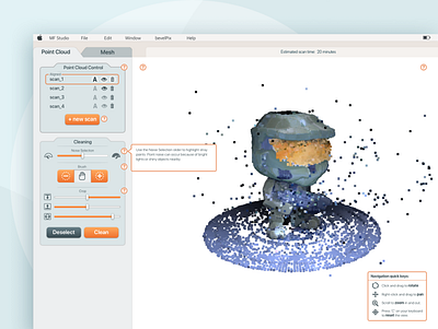 3D Scanning Software in Tutorial mode 3d modeling 3d scan controls design meshtool software design ui ux