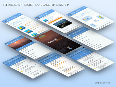 Mobile App Store + CON Language Training App Screens