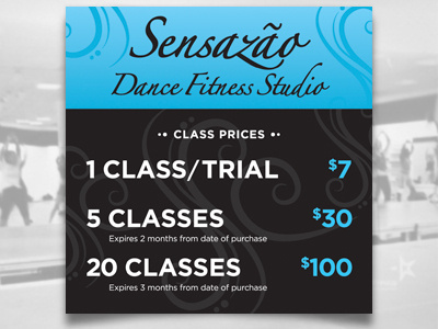 Sensazão Dance Fitness Studio class prices - large format design