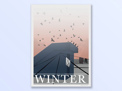 Hello Winter art background beautiful birds cold december design dribbble frost house illustration landscape light nature night poster typography