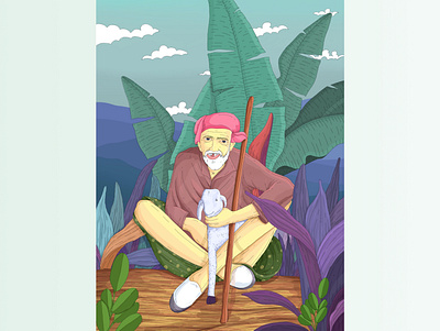 farmer in relaxing design design illustration procreate