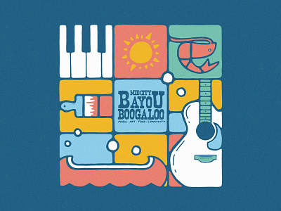 Bayou Boogaloo bayou canoe crawfish festival guitar music new orleans paintbrush piano sun