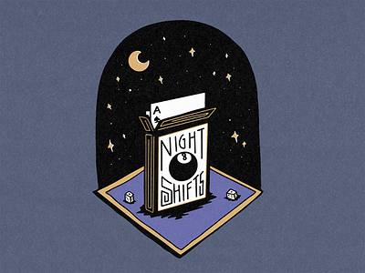 Night Shifts 8ball ace of spades cards dice illustration luck magic moon night stars typography