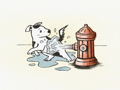 Soggy Doggy dog firehydrant hand drawn splash vintage whitedog