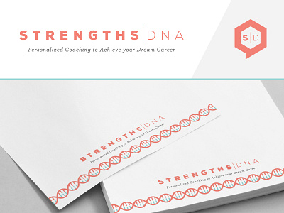 Strengths DNA Branding blue career coaching dna dna helix emblem janessa rae janessa rae design creative logo orange red strengths