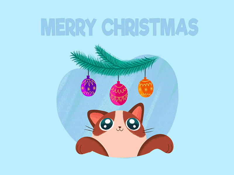 Christmas Cat 2d baubles cartoon cat christmas christmas tree cute illustration illustration art moho pet