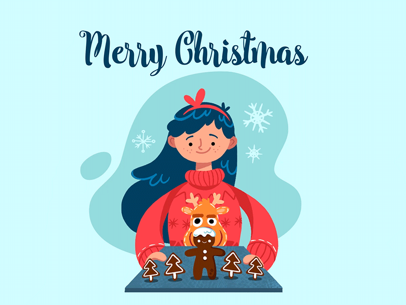 Merry Christmas 2d animation baking character christmas cookies creative cute flash gingerbread man girl moho pastry rigging snow flakes