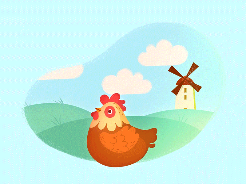 Hen 2d animation character chicken cute easter egg field hen meadow moho motion graphics vector windmill