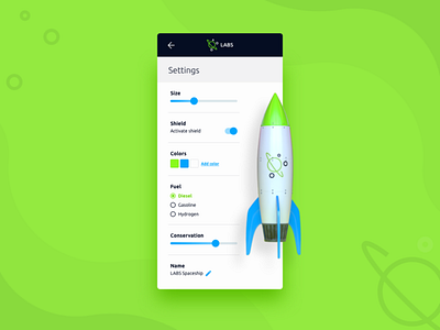 LABS - Spaceship Settings 007 adobe xd app configuration dailyui design edit rocket settings ui