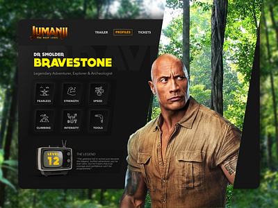 Jumanji - Bravestone profile page concept game jumanji movie profile stats the rock theather
