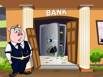 Character Illustration of Mr. Piggies art bank character game illustration piggy robbery