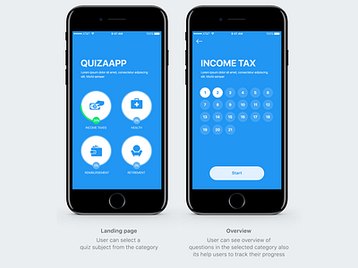 Quizaapp app blue color theme game interactive quiz mobile app mobile design quiz start ui user experience user interface ux