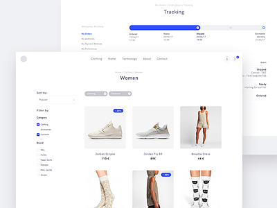 Product Category & Order Tracking apparel design ecommerce fashion minimal minimalism product products shop ui webapp website