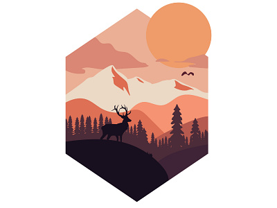 Mountain Deer deer forest graphic hill illustration mountain mountain deer nature orange shirt sun trees vector