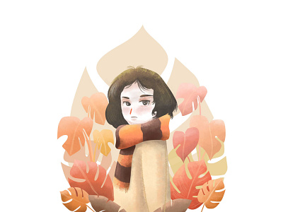 Introvert aesthetic art artwork color colorful cute draw drawing girl girly illustration leaf lovely orange pastel photoshop sketch soft warm warm colors