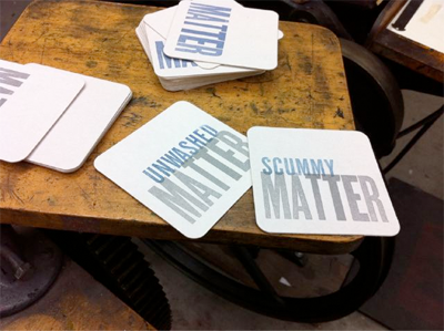 MATTER coasters blue grey letterpress student prints