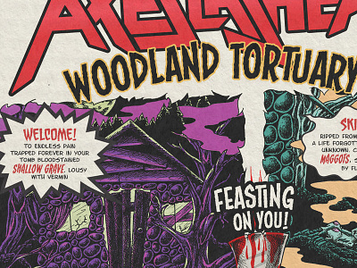 Axeslasher "Woodland Tortuary" Illustrated Lyric sheet comic comicart horror