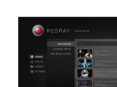 REDRAY - First Consumer 4K player UI 4k cinema dark industrial metal redray ui ux