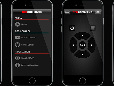 REDCOMMAND - REDRAY 4K Player Remote iOS app 4k cinema art direction icon design ios redray ui