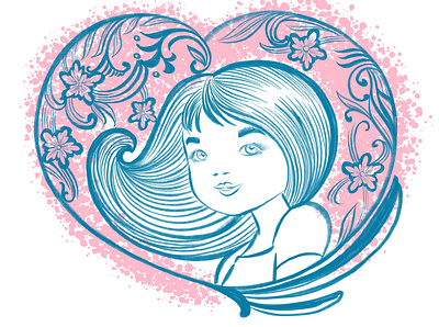 Girl in heart digital paint heart illustration pattern pink procreate