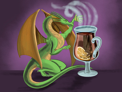 Dragon and mulled wine cinnamon digital paint dragon illustration mulled wine orange procreate sweet wine