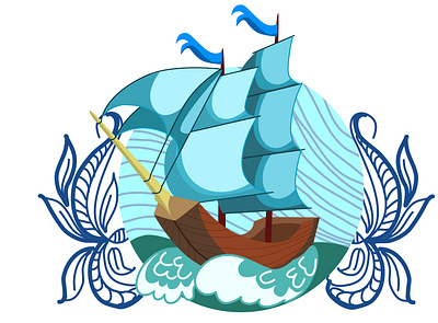 ship in circle pattern sea ship vector