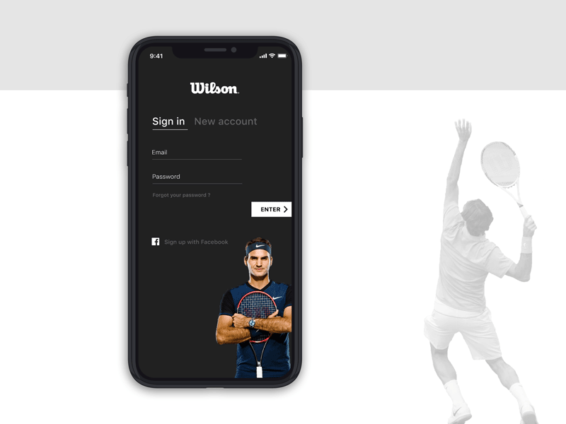 Sign up - Daily UI Challenge #001 animation app daily 100 daily ui challenge dailyui dailyui001 darkui login signin signup tennis ui ux webdesign