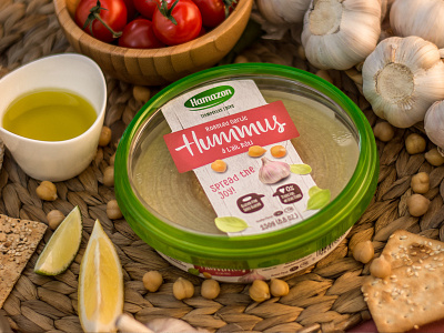 Hamazon consumer branding food graphic design hummus label lid packaging product branding shelf product spread supermarket