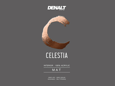 Denalt / Celestia branding calligraphy cupper label design logo metal effect metal foil paint can print effect product label typography