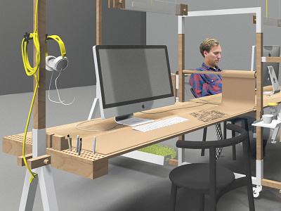 INDIVIDE creativity desk fun furniture headphones individual office pegboard sketch startup space tools work