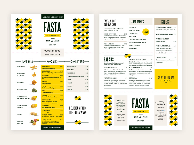 FASTA graphic design typography takeaway restaurant menu design menu branding food pasta