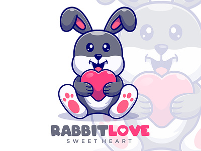 Rabbit Love Mascot Logo bunny cartoon design flat icon illustration joviming logo logodesign love lovely lover mascot rabbit rabbit illustration rabbit logo rabbits sweetheart vector