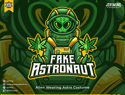 Alien Wearing Astronaut Suit alien alien logo astronaut astronaut logo badge cannabis cartoon costume design emblem esport galaxy illustration logo marijuana mascot space ufo weeds