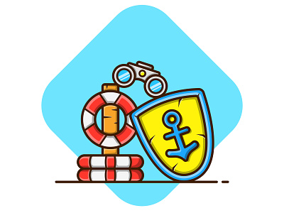 Summer Beach Security anchor beach binocular board buoy cartoon design dribbble flat flat design float holiday icon illustration paradise sand sea security summer vector