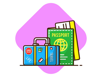 Passport and Suitcase for Travel backpack backpacker bag book design dribbble flat flat design holiday icon illustration license passport suitcases tourism traveling vector