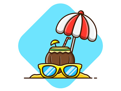 Summer 05 beach cartoon coconut design flat flat design glasses holiday icon illustration logo paradise sand sea summer travel ui umbrella vector