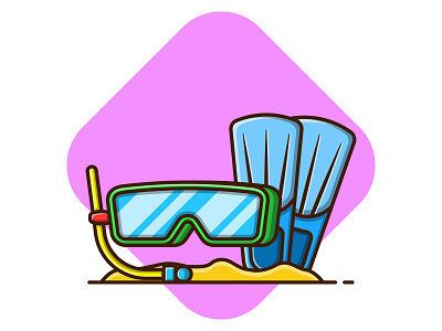 Summer Diving Equipment beach board branding cartoon design diving dribbble flat flat design holiday icon illustration paradise sand sea summer surf swimming tourism vector