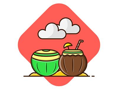 Two Coconuts on Sand beach cartoon coconut coconuts design dribbble drink flat flat design fresh holiday icon illustration paradise sand sea summer tourism travel vector