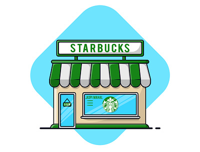 Starbuck Coffe Shop branding break building cartoon coffee coffee shop coffeeshop design flat flat design icon illustration kafein landmark logo outline shop starbuck startup vector