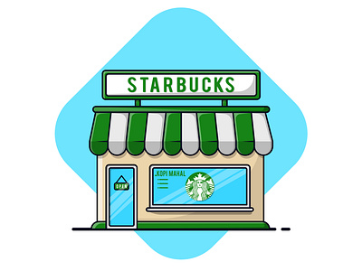 Starbuck Coffe Shop branding break building cartoon coffee coffee shop coffeeshop design flat flat design icon illustration kafein landmark logo outline shop starbuck startup vector