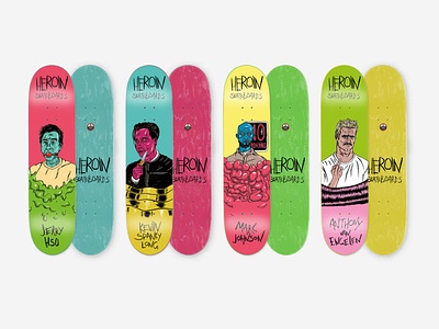 Heroin Skateboards Stereotypes series design graphic design illustraion illustrator peter saul skate skateboard skateboard graphics skateboarding skateboards typography