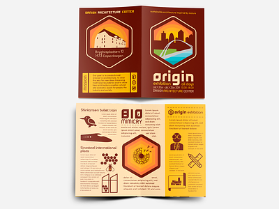 Origin brochure architecture biomimicry branding brochure brochure design brochure layout design event branding flat identity illustration type vector