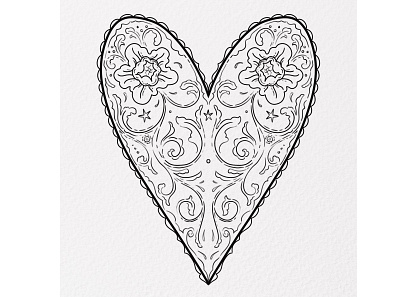 heart week.1 arabesque black and white heart illustration lines love