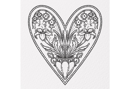 botanical heart black and white coeur flowers heart illustration line lines love