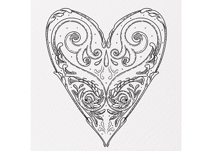 Dolphin heart amour arabesque black and white coeur curve dolphin heart illustration lines love